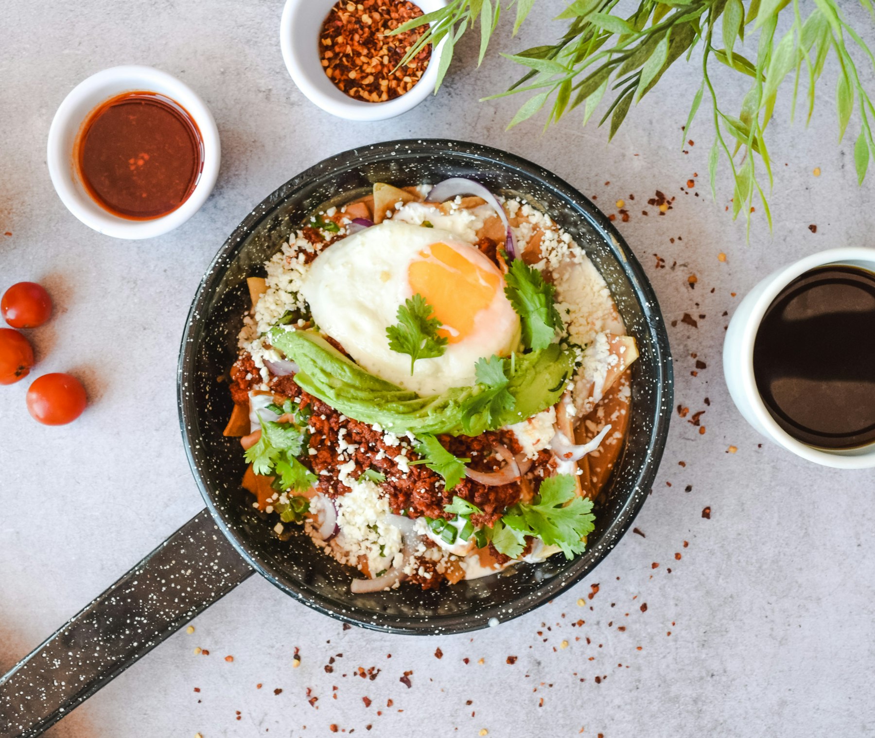 Chilaquiles and coffee served for breakfast in Sayulita